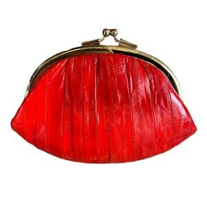 Vintage 70s Red Genuine Eel Skin Mini Clutch Bag